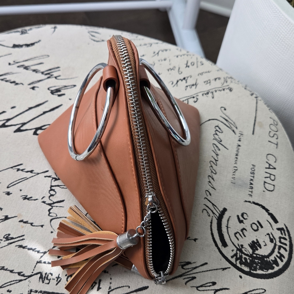 Tan Leather Handbag with Silver Accents